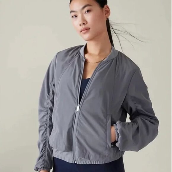Athleta Women’s Wayfarer Bomber Jacket Coastline Blue size large - Picture 2 of 7